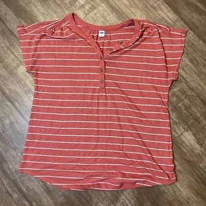 Salmon and white striped shirt with buttons